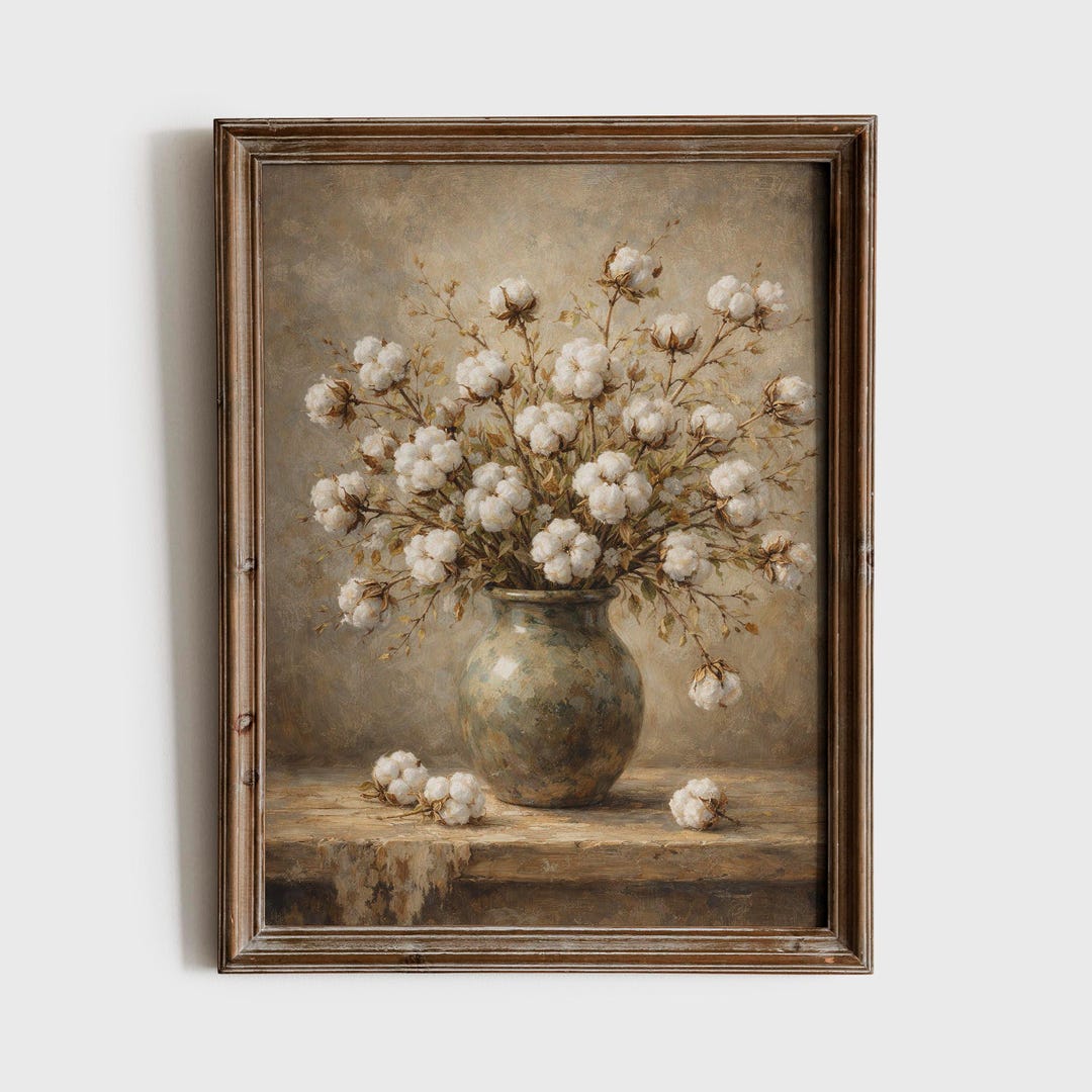 Cotton Flowers Wall Art Printable, Neutral Botanical Vintage Art Print ...