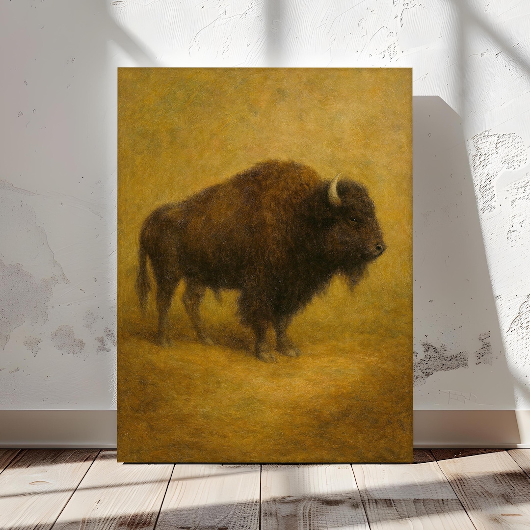 Bison Wall Art Vintage Buffalo Canvas Print, Rustic Western Wildlife ...