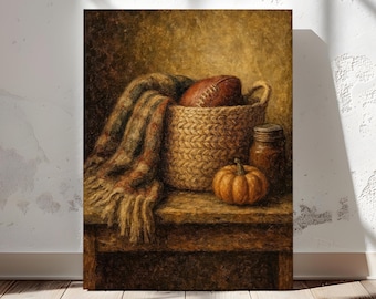 Autumn Still Life Vintage Wall Art Canvas Print, Rustic Fall Farmhouse Decor, Moody Cottagecore Artwork - A350