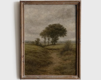 Vintage schwermütige Landschaft Wand Kunst druckbare, rustikale Bauernhaus Natur Kunst, Muted Neutral Cottagecore Digital Download