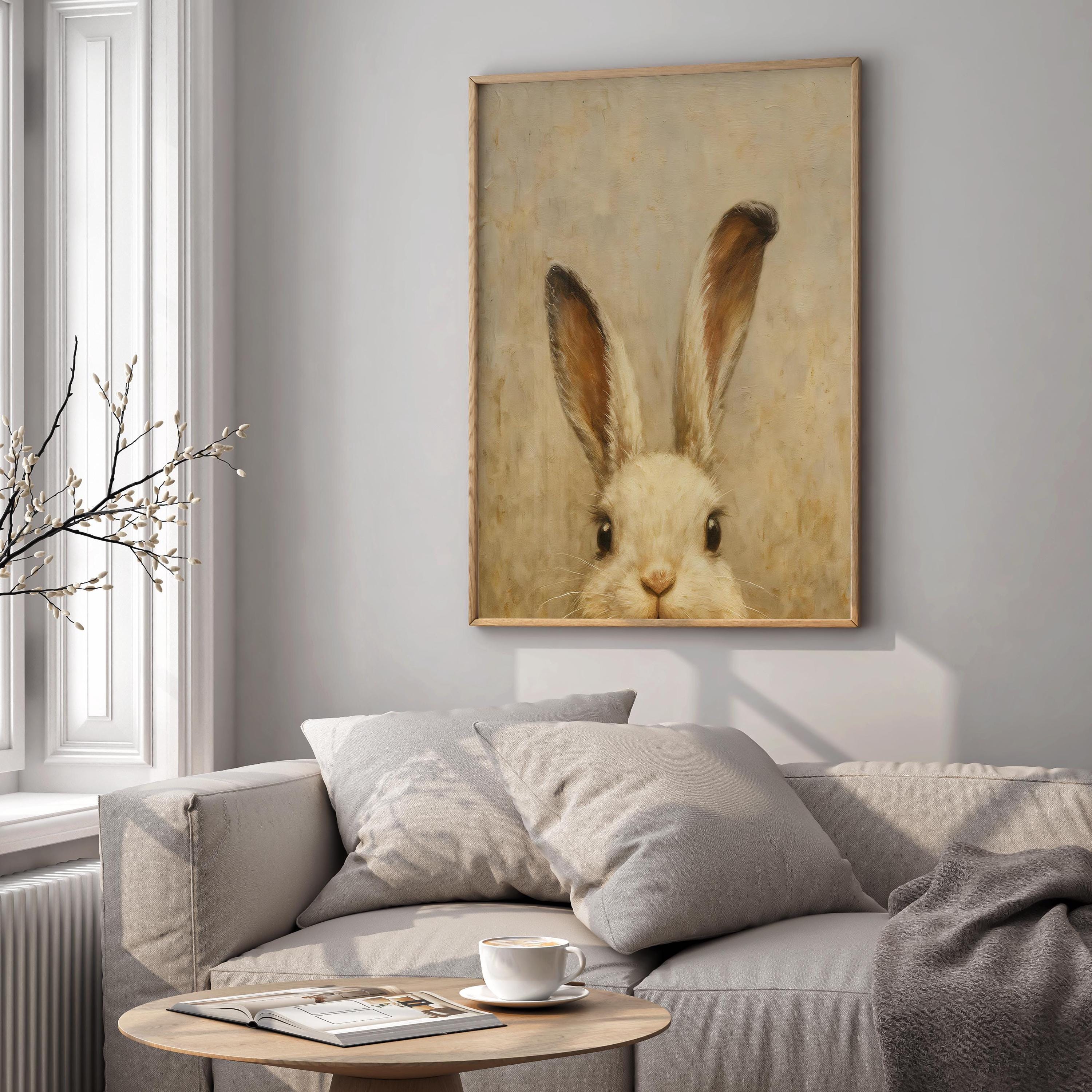 Neutral Bunny Wall Art Vintage Rabbit Canvas Print, Cottagecore ...