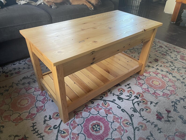 Solid Wood Coffee Table: 100+ Year Old Southern Yellow Pine, Handcrafted Storage Shelf image 8