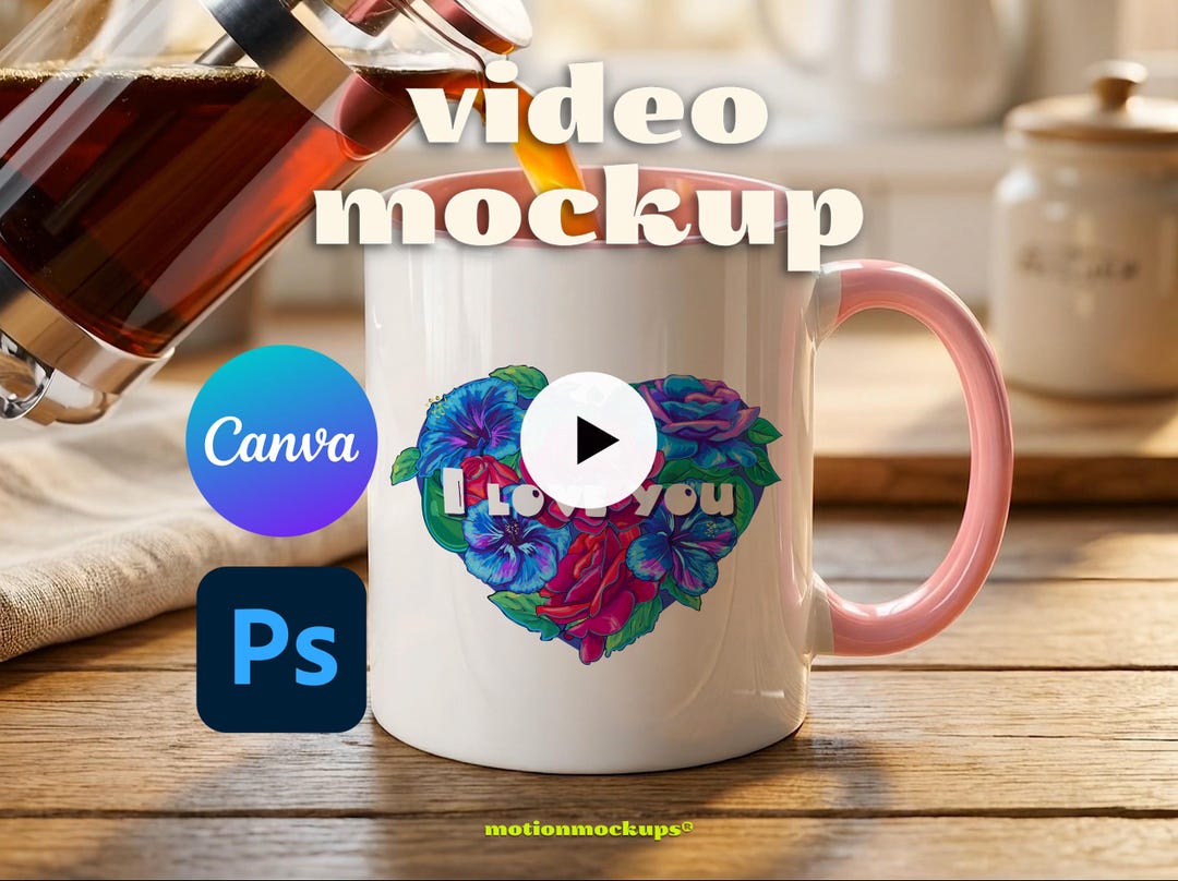 Mug Rig Animation Animated Mug Video Mockup, Pink Accent 11oz Mug Video Mockup, Mug Video ...