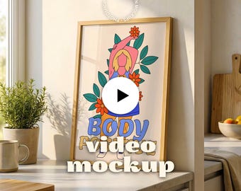 Animated Vertical Frame Video Mockup | Minimal Kitchen Wall Art Poster Display, ISO DIN A Poster Mockup (PSD + MP4)