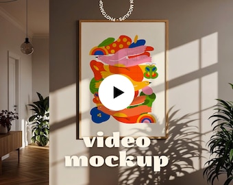 Mockup video met verticaal frame, geanimeerde posterrol (PSD)