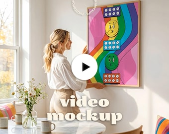 Vertical Frame Video Mockup | Animated Wall Art Mockup | 2 Scene Poster Mockup Video (PSD + MP4)