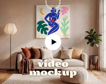 Videomockup met geanimeerd vierkant canvas: minimalistische interieurshowcase (psd + mp4)