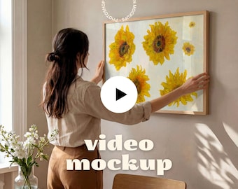 Animated Wall Art Video Mockup | Horizontal Frame Poster Mockup Video | 2 Scene Video Mockup (PSD + MP4)