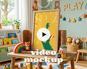 Animated Nursery Frame Mockup | 3 Scenes Video Frame Mockup | Kids Room Wall Art Video Mockup | Photoshop Video Mockup  (PSD + MP4)