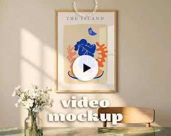 Vertical Frame Video Mockup | Animated Poster Frame Mockup Video | Minimalist Wall Art (PSD + MP4)