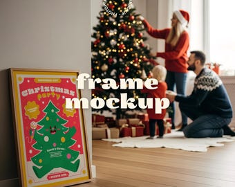 Christmas Frame Mockup, Holiday Family Decor (PSD)