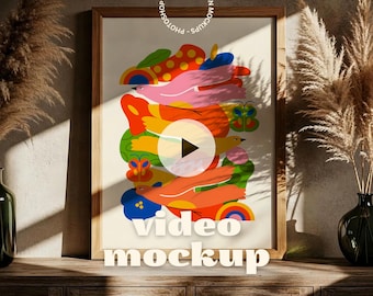Animated Shadow Video Frame Mockup, Boho Wall Art (PSD .mp4)