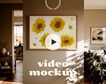 Horizontal Frame Video Mockup | Landscape Frame Mockup Video | Poster Mockup Video | Animated PSD Mockup Minimal Aesthetic (PSD + MP4)