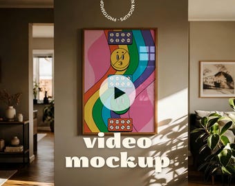 Animated Wall Art Video Mockup, Minimalist Interior (PSD .mp4)