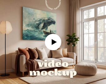 Animated 4:3 Canvas Video Mockup – 1 or 15 Artwork Versions, Minimal Interior Artwork Showcase (PSD + MP4)