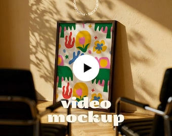 Vertical Frame Video Mockup | Animated Minimal Poster Frame Video | DIN A Ratio Wall Art Mockup (PSD + MP4)
