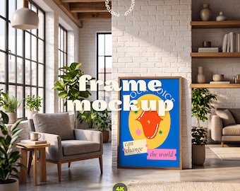 Vertical Wooden Frame Mockup | 4K Scandinavian Interior Wall Art (PSD + JPG)