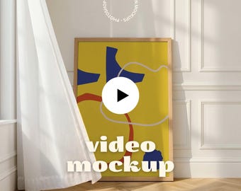 Video Frame Mockup, Animated Wall Art Mockup, Vertical Poster Mockup, Minimalist Interior Shadow (PSD .mp4)