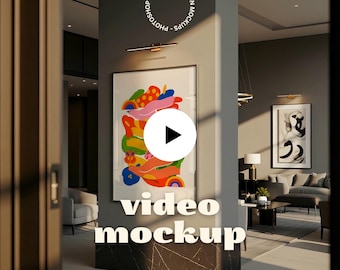 Animated Wall Art Video Mockup – 3 Angle Modern Interior Frame, Realistic Light & Shadow (PSD + MP4)