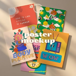 May include: A collection of colorful posters with various designs. One poster reads "HOW TO LOOK STYLISH IN SUMMER" on a red background. Another says "BODY POSITIVE" with a cartoon illustration. A third poster features a retro TV with the word "WOW".