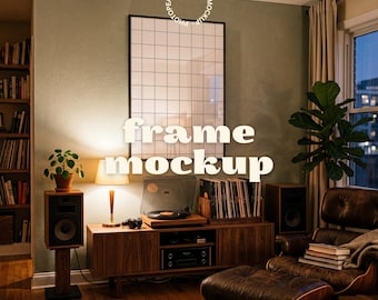 Living Room Vertical Frame Mockup | 4K Realistic Interior Scene (PSD + JPG)