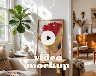 Video Frame Mockup | 3 Angle Lifestyle Vertical Wall Art Template | Natural Light & Shadow | Etsy Listing Video (PSD + MP4)