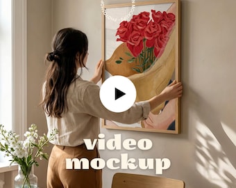 Animated Wall Art Video Mockup | Vertical Frame Poster Mockup | 2 Scene Video Mockup (PSD + MP4)
