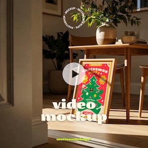 Animated Frame Video Mockup: Minimalist Wood, Natural Shadows, Interior Wall Art Mockup (PSD .mp4)