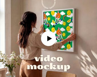 Animated Square White Frame Mockup | Lifestyle Video Mockup | 1:1 Ratio Wall Art (PSD + MP4)