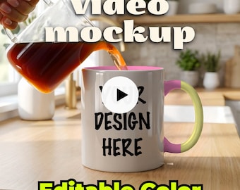 Animated 11oz Mug Video Mockup, Editable Handle Interior Color (PSD + MOV)