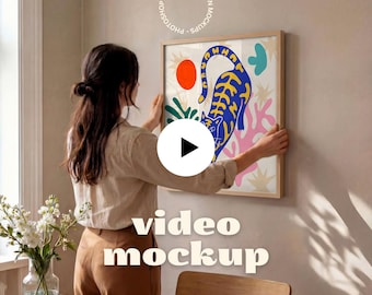 Animated Square Frame Mockup | Lifestyle Video Mockup | 1:1 Ratio Wall Art (PSD + MP4)