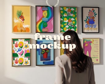 Gallery Wall Art Frame Mockup Set | 8 Frame Poster Mockup | Minimalist Interior (PSD + PNG)