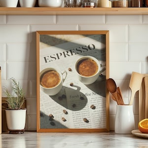 Espressokaffetryck – Vintagetidning, Kökscafékonst (Digital nedladdning) PP004