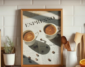 Espresso-Kaffee-Druck – Vintage-Zeitung, Küchen-Café-Kunst (Digitaler Download)