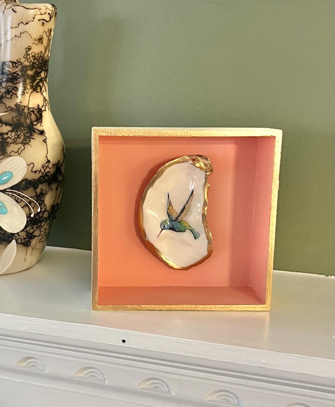 Watercolor Hummingbird Oyster Shell Art/nature-inspired Shadow Box ...
