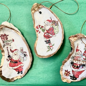 Weihnachtsmann Austernmuschel Ornament, Weihnachtsdekor, Handgefertigte Decoupage Küstenverzierung