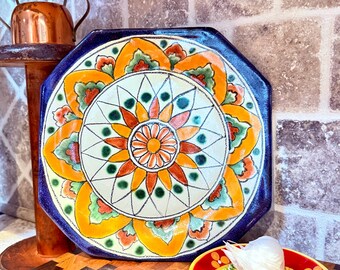 Hand Painted Talavera Plate | Signed Hnos Ramirez Mexican Pottery, Spanish Boho Decor