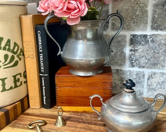 Antique English Pewter Sugar Bowl & Vessel Set | Boardman EPNS Silverplate | Victorian Tea Service | Cottagecore Kitchen Decor
