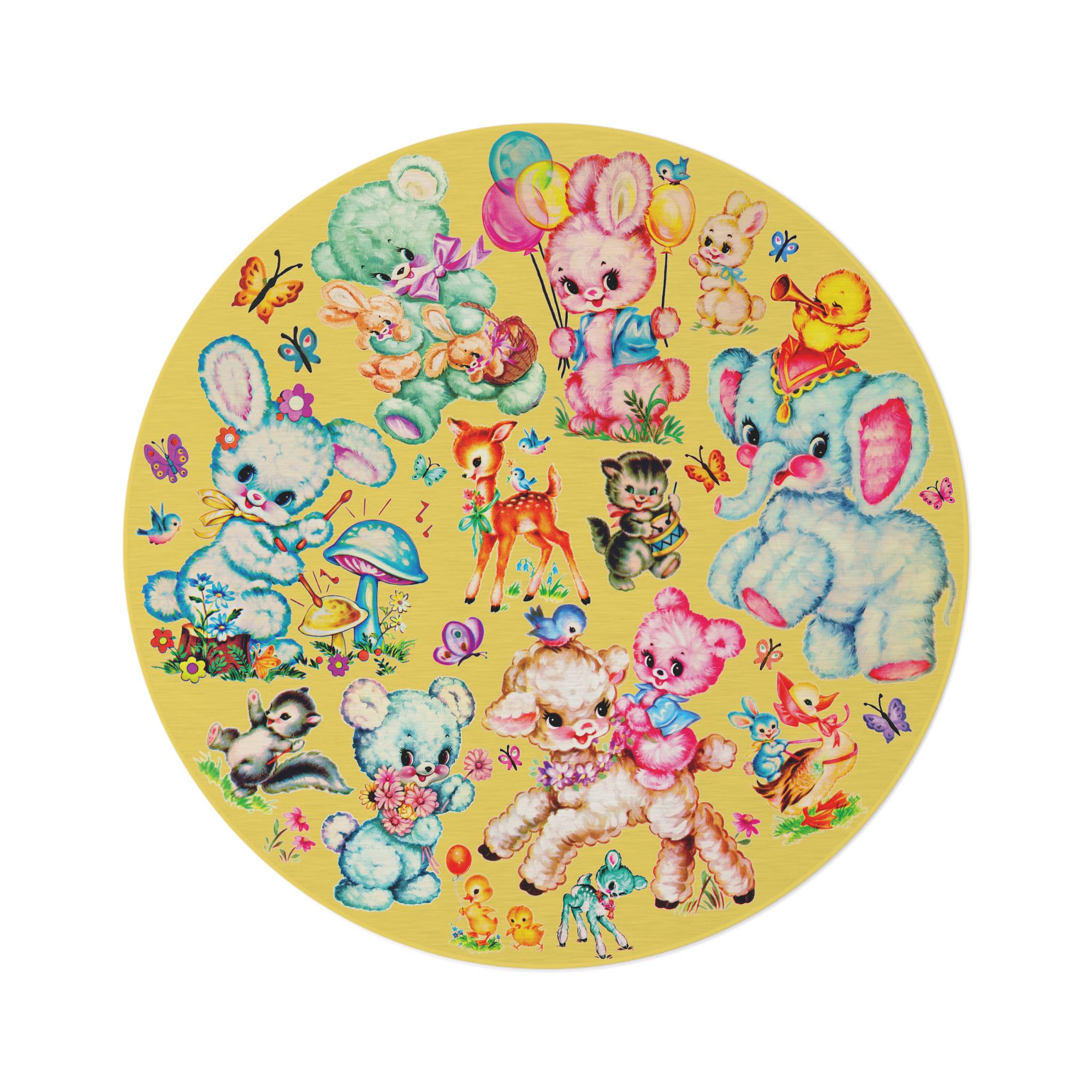 Kitsch Rugs Cute Retro Vintage Kitschy Critters Rug - Vintage Kitsch Yellow Baby ...