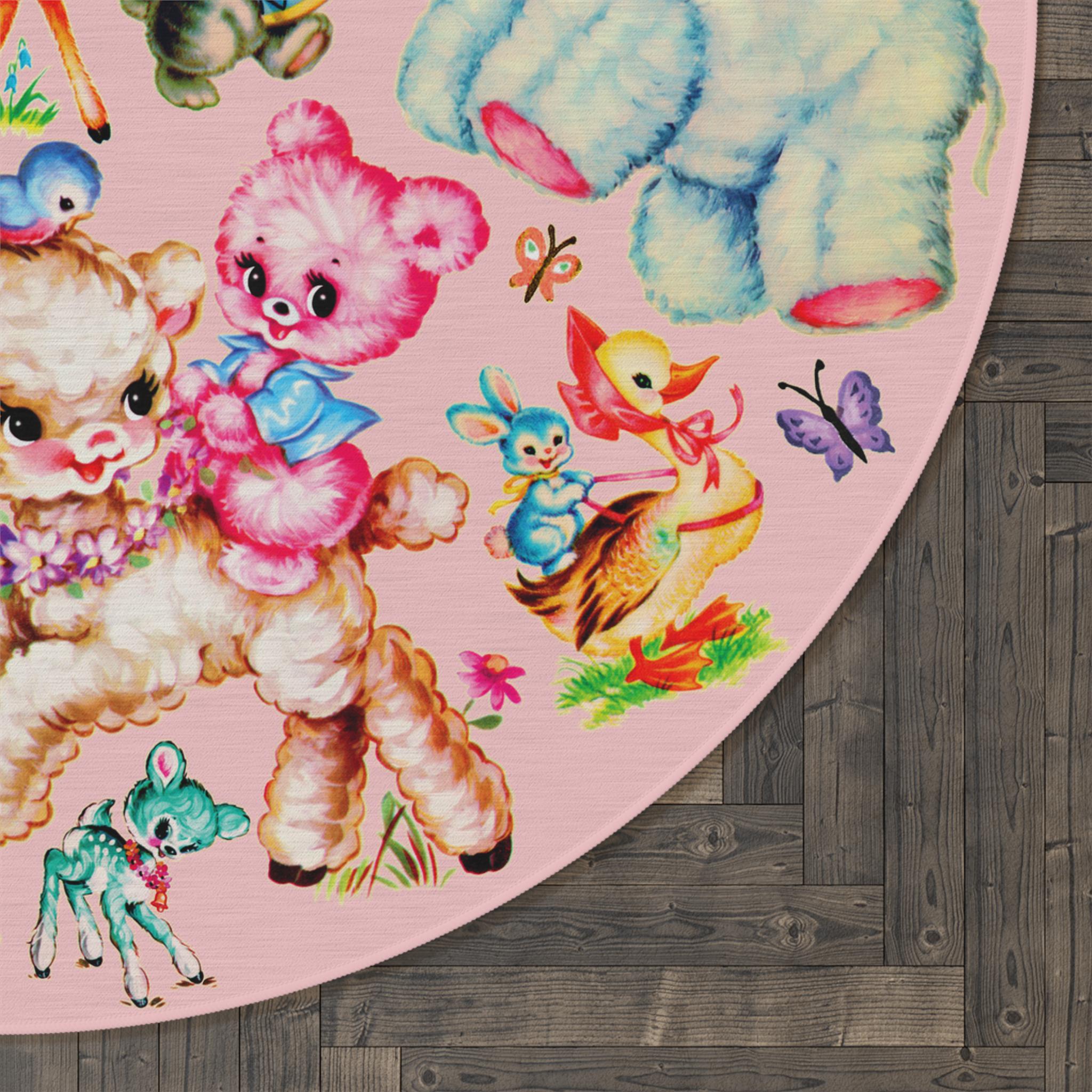 Kitsch Rugs Cute Retro Vintage Kitschy Critters Rug - Vintage Kitsch Pink Baby ...