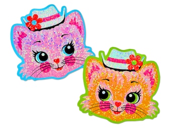 Cute Kitschy Kitty Glitter Stickers - Sparkly Vintage Retro Kitty Cat Sticker