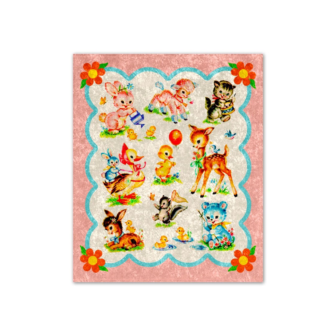 Kitsch Baby Cute Kitschy Baby Animals Crushed Velvet Blanket - Retro Vintage Kitsch ...