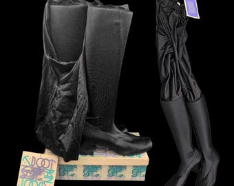 RARE Deadstock Vintage 60s - 70s Pan-T-Boots with Original Box - Black Spandex Leggings with Go Go Boots Attached Womens Size 8 US