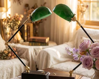 Lampada Da Scrivania Churchill Lusso – Vetro Verde E Ottone Bruno – Fabrisuber 1977