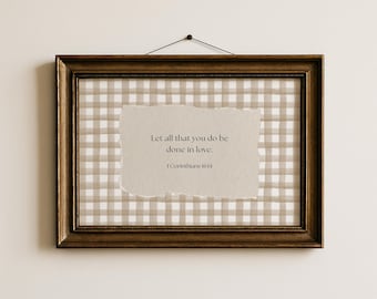 Beige Neutral Gingham Bible Verse Printable Wall Art