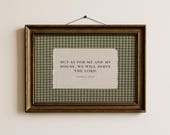 Vintage Green Gingham Christian Printable Wall Art But As For Me and My House Striped Bible Verse Rustic Christian Home Decor