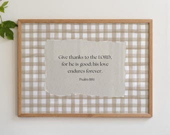 Beige Neutral Gingham Bible Verse Printable Wall Art Rustic Farmhouse Home Decor