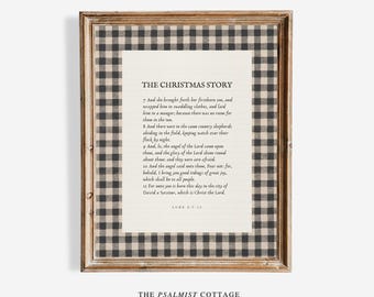 Vintage Gingham Printable Nativity Christmas Story Christmas Bible Verse Scripture Art The Birth Of Jesus Luke 2:7-11