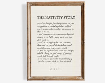 Vintage Christmas Printable, Nativity Story, Vintage Christmas Scripture Art, The Birth Of Jesus Luke 2:7-11 (Digital Download)