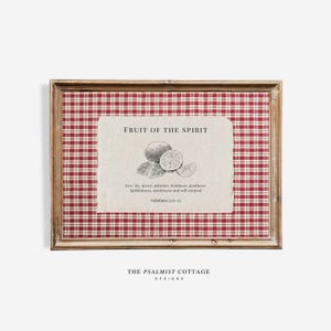 Kunstwerk met Bijbeltekst over de vrucht van de Geest, vintage geruite Bijbeltekstprint (digitale download)